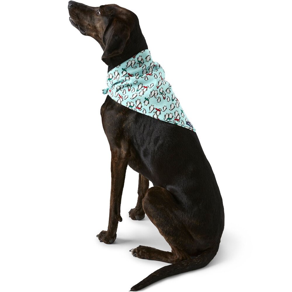 Lands' End Flannel Dog Bandana, Light Blue Frosty Penguins, Set of 2,NWT